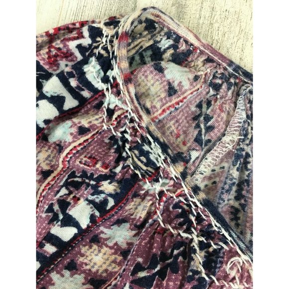 Lucky Brand Boho Print Blouse Blue Maroon Womens Sz S - Picture 6 of 12